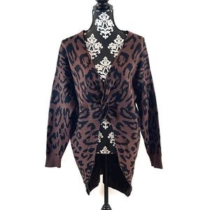 Shein Leopard Print Knotted Chunky Sweater